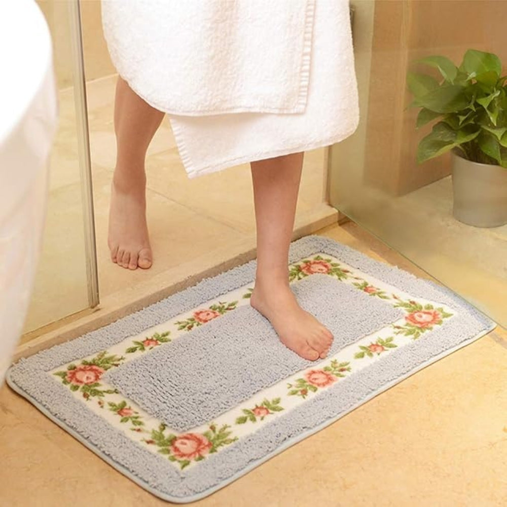 Absorbent Quick-Dry Microfiber Non-Slip Bath Mat (Floral Border)