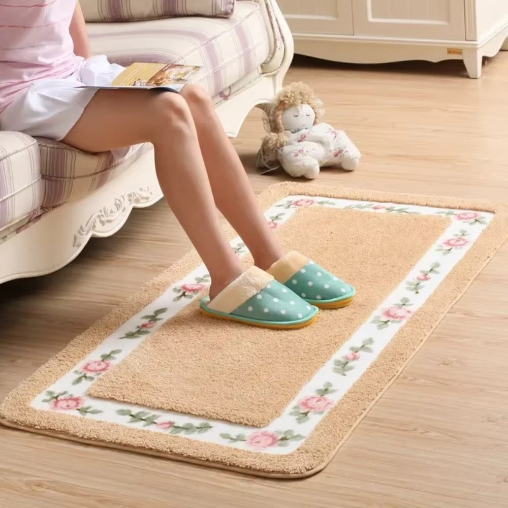 Absorbent Quick-Dry Microfiber Non-Slip Bath Mat (Floral Border)
