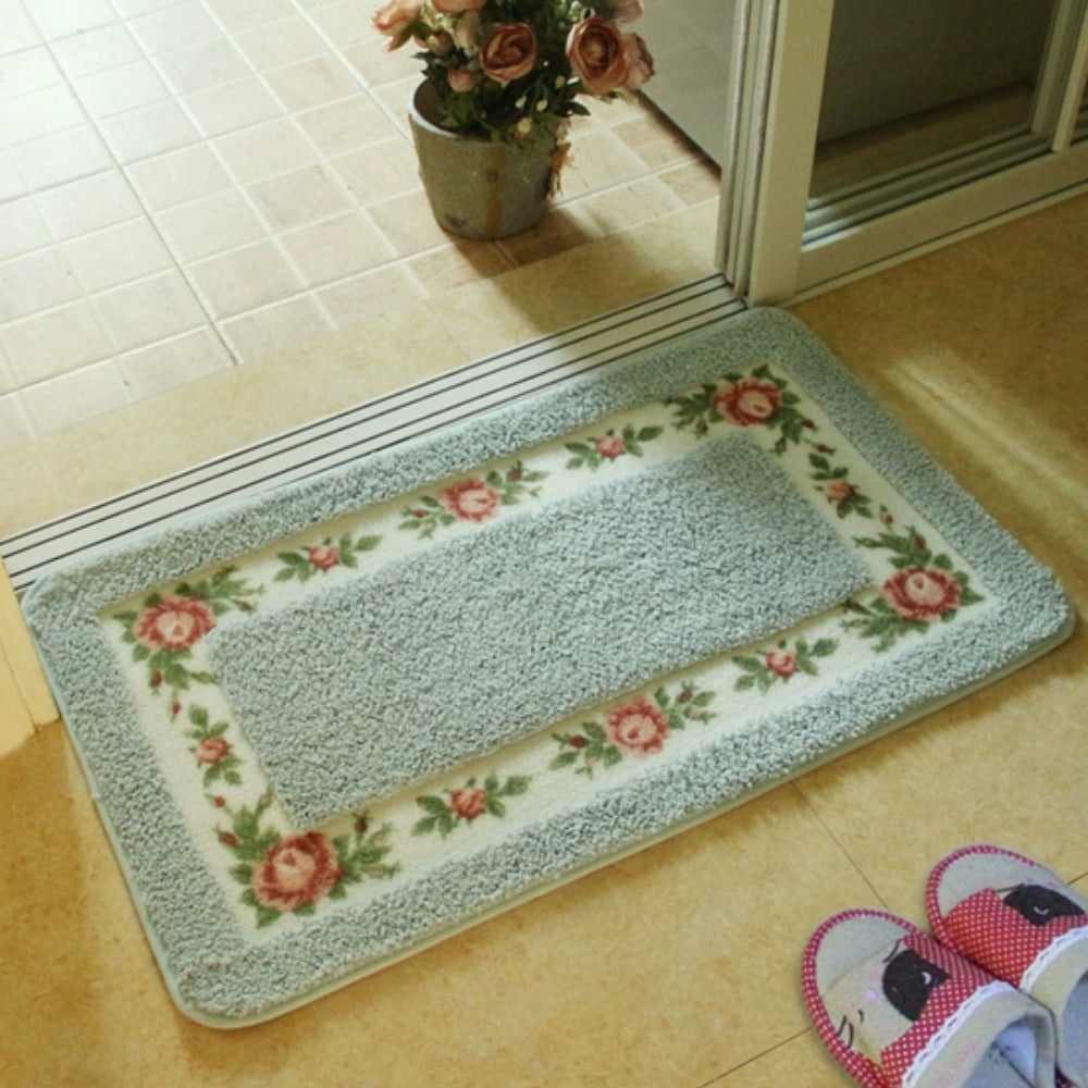Absorbent Quick-Dry Microfiber Non-Slip Bath Mat (Floral Border)