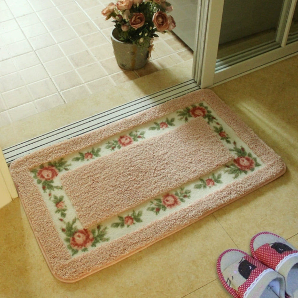 Absorbent Quick-Dry Microfiber Non-Slip Bath Mat (Floral Border)