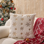 Accent Pillow Cover Plush Faux-Fur Embroidered Sequin Snowflake