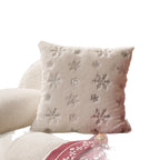 Accent Pillow Cover Plush Faux-Fur Embroidered Sequin Snowflake