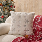 Accent Pillow Cover Plush Faux-Fur Embroidered Sequin Snowflake