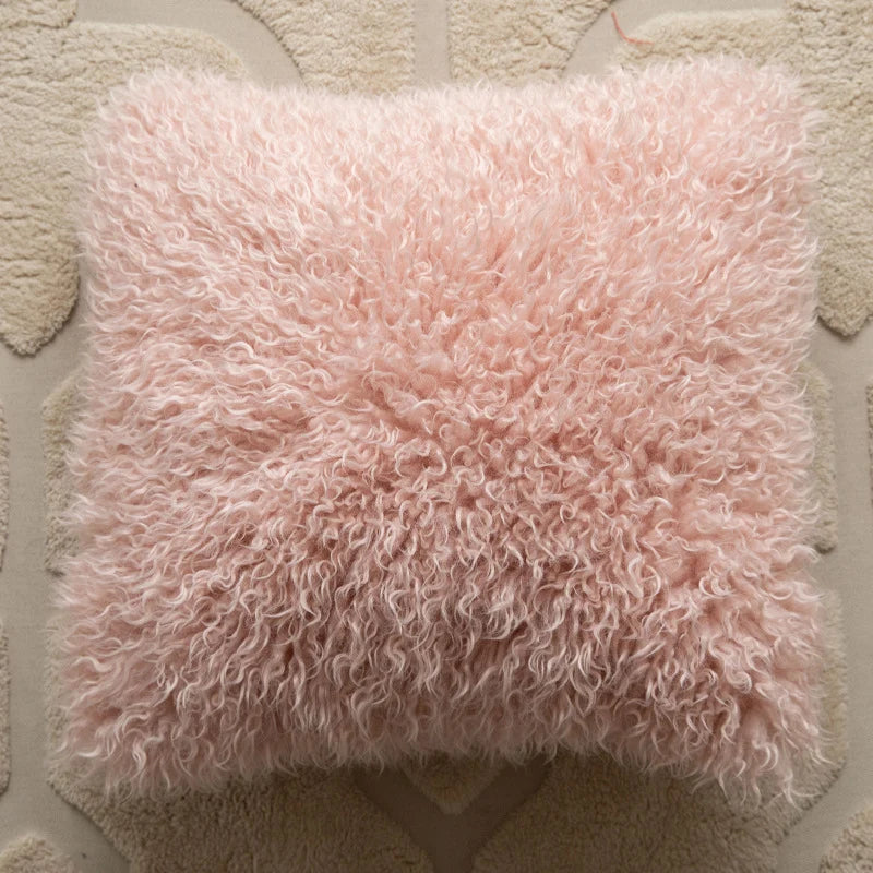 Accent Pillow Curly Faux Sheepskin 17.72 Inch Square