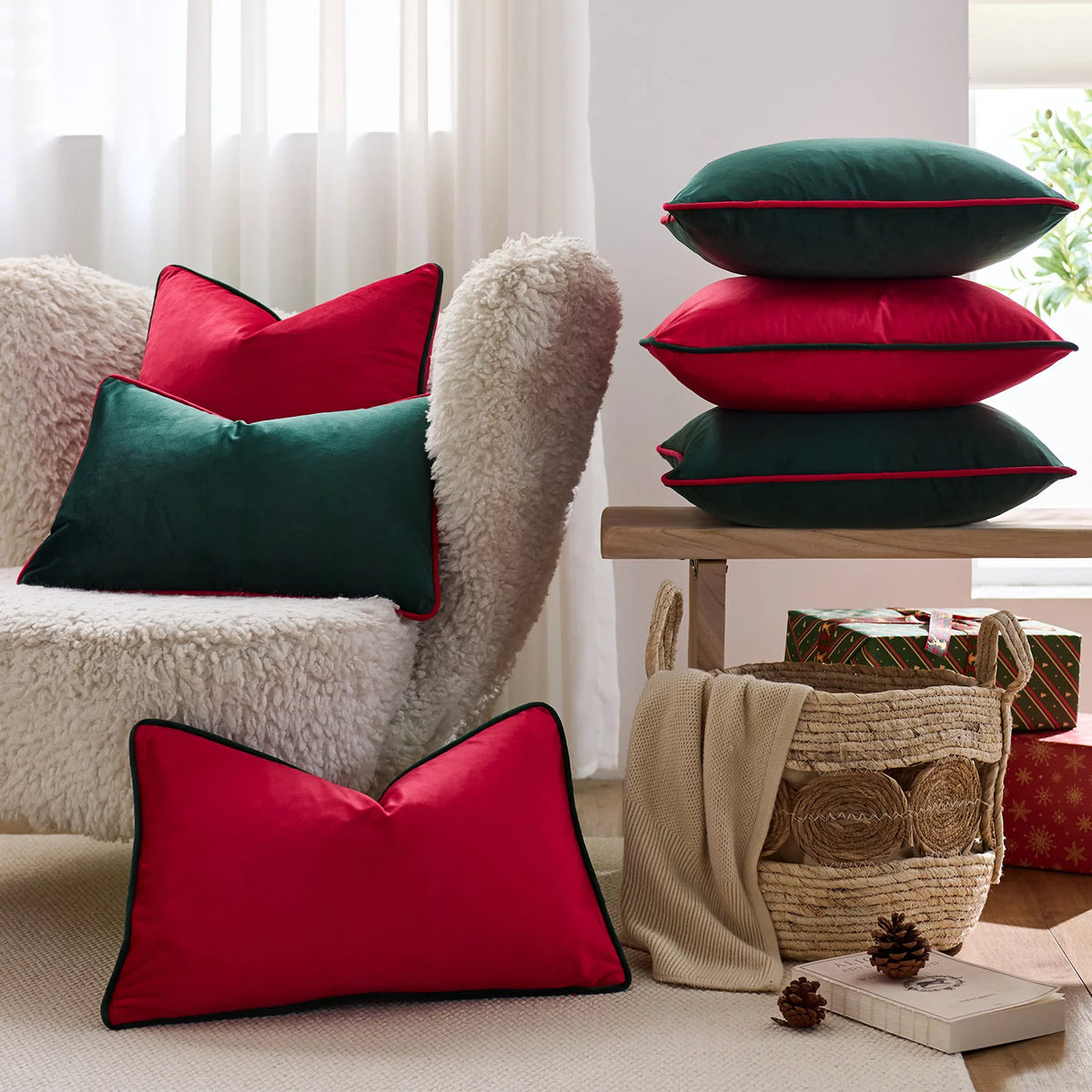 Accent Pillow Velvet Contrast Piping & Hidden Zipper