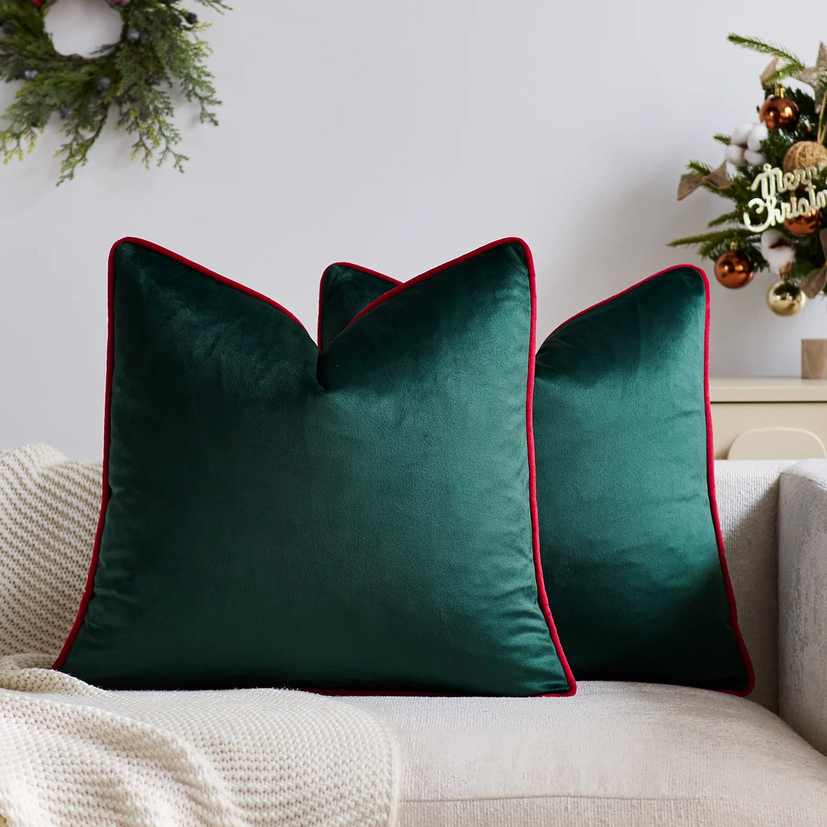 Accent Pillow Velvet Contrast Piping & Hidden Zipper