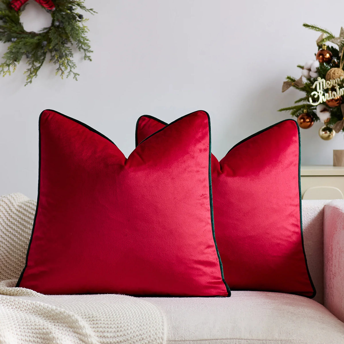 Accent Pillow Velvet Contrast Piping & Hidden Zipper