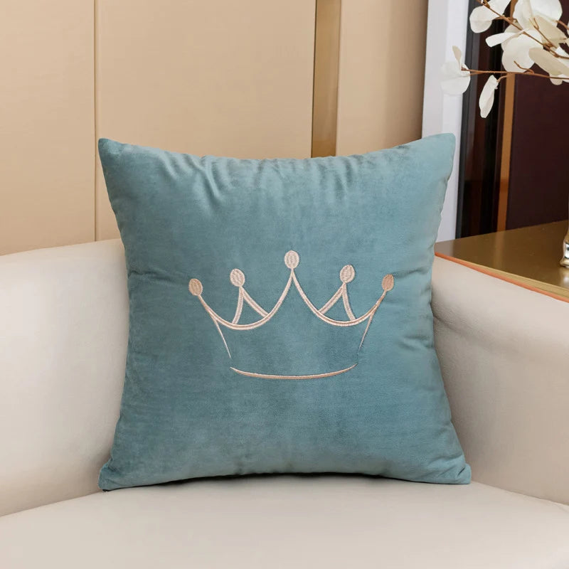 Accent Pillow Velvet Embroidered Crown Machine Washable
