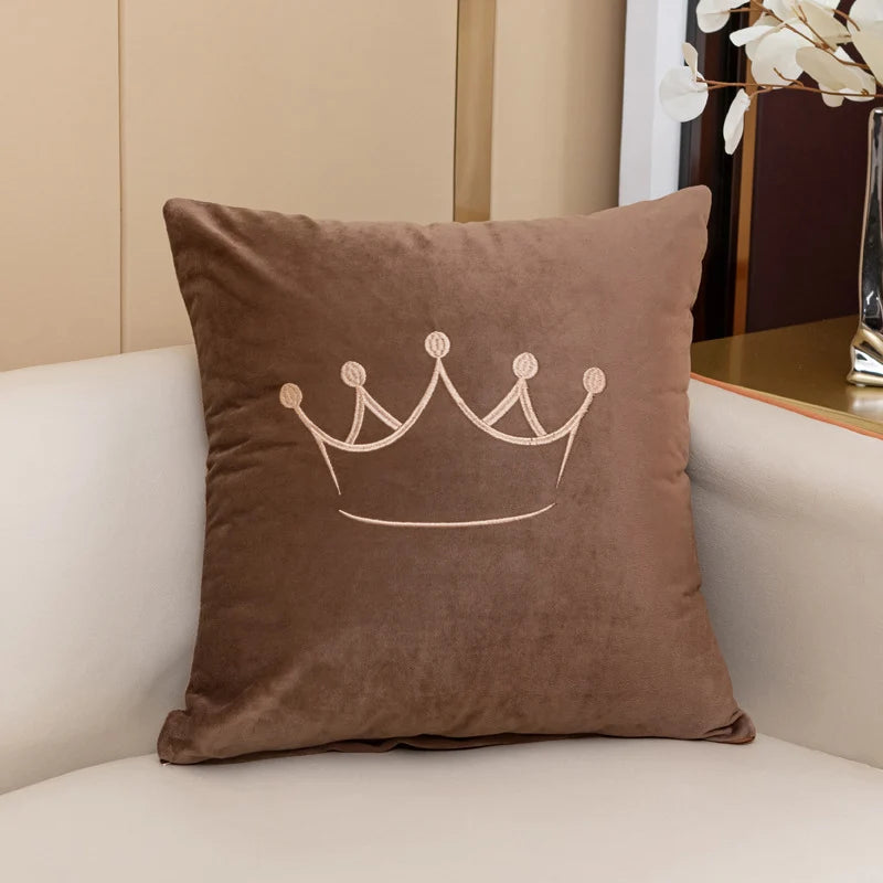 Accent Pillow Velvet Embroidered Crown Machine Washable