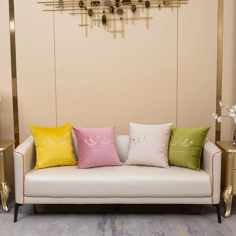 Accent Pillow Velvet Embroidered Crown Machine Washable