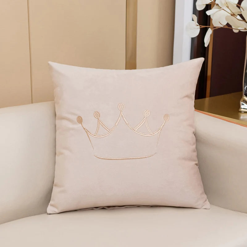 Accent Pillow Velvet Embroidered Crown Machine Washable