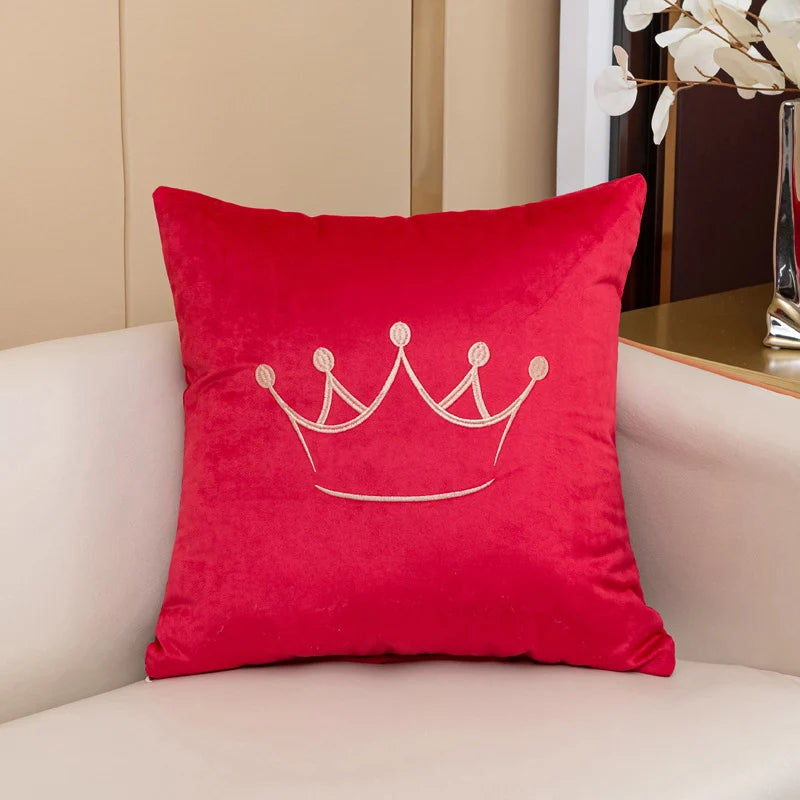 Accent Pillow Velvet Embroidered Crown Machine Washable
