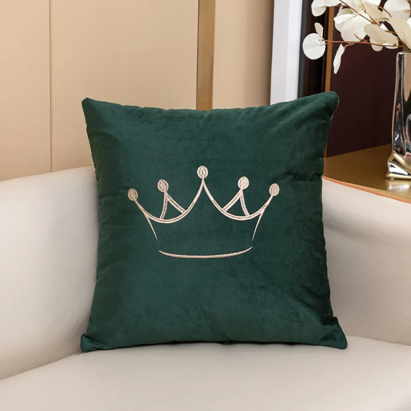 Accent Pillow Velvet Embroidered Crown Machine Washable