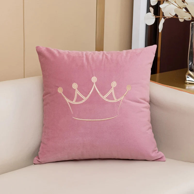 Accent Pillow Velvet Embroidered Crown Machine Washable