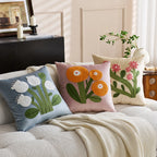 Accent Pillow Velvet Hand-Appliquéd Tufted Floral Hidden Zipper