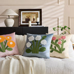 Accent Pillow Velvet Hand-Appliquéd Tufted Floral Hidden Zipper