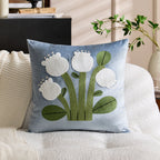Accent Pillow Velvet Hand-Appliquéd Tufted Floral Hidden Zipper