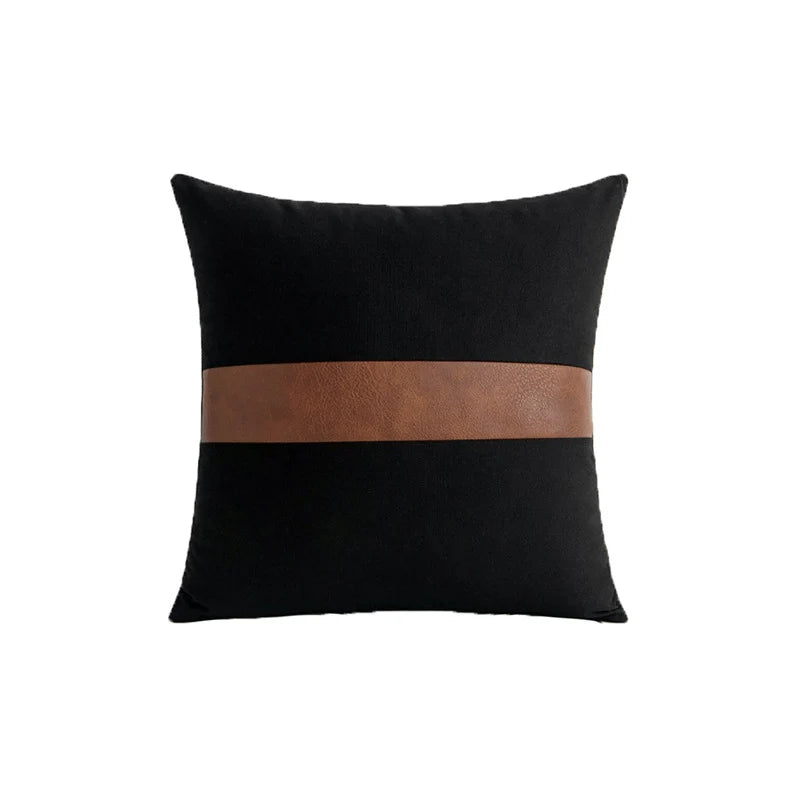 Accent Throw Pillow Leather-Look & Cotton Canvas Hidden Zipper