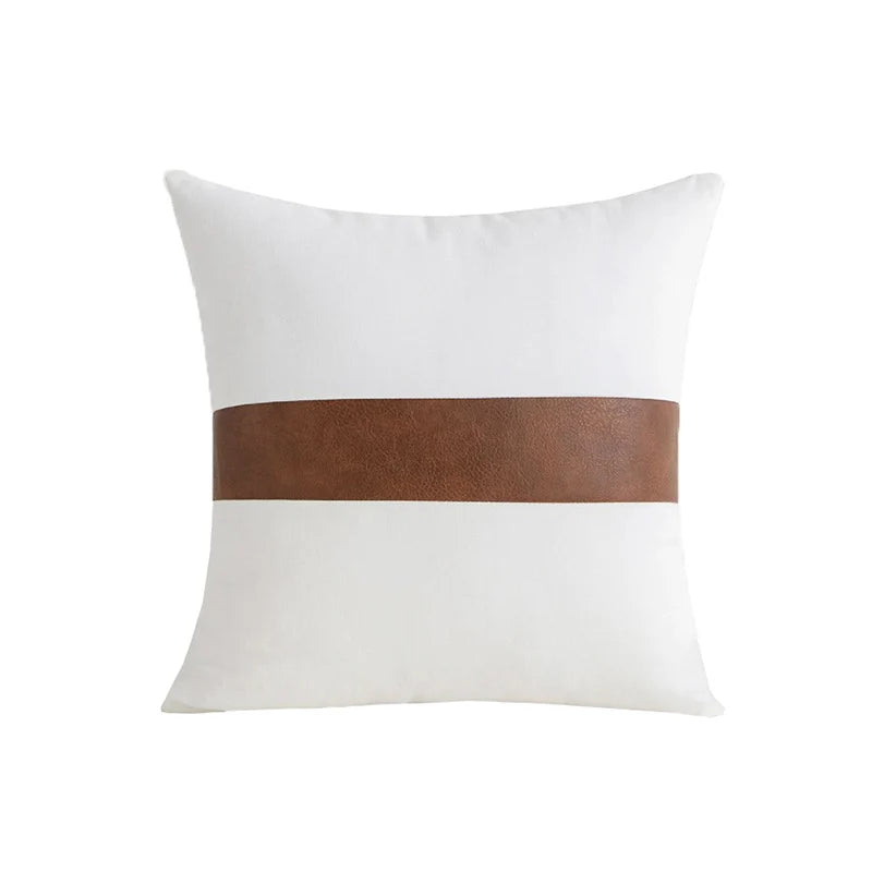 Accent Throw Pillow Leather-Look & Cotton Canvas Hidden Zipper
