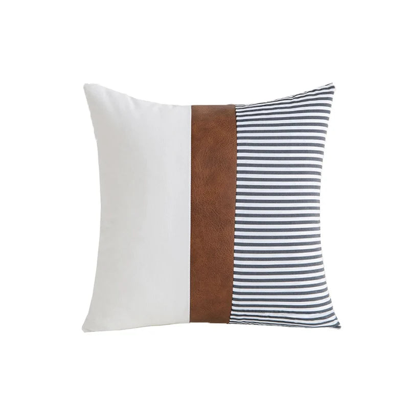 Accent Throw Pillow Leather-Look & Cotton Canvas Hidden Zipper