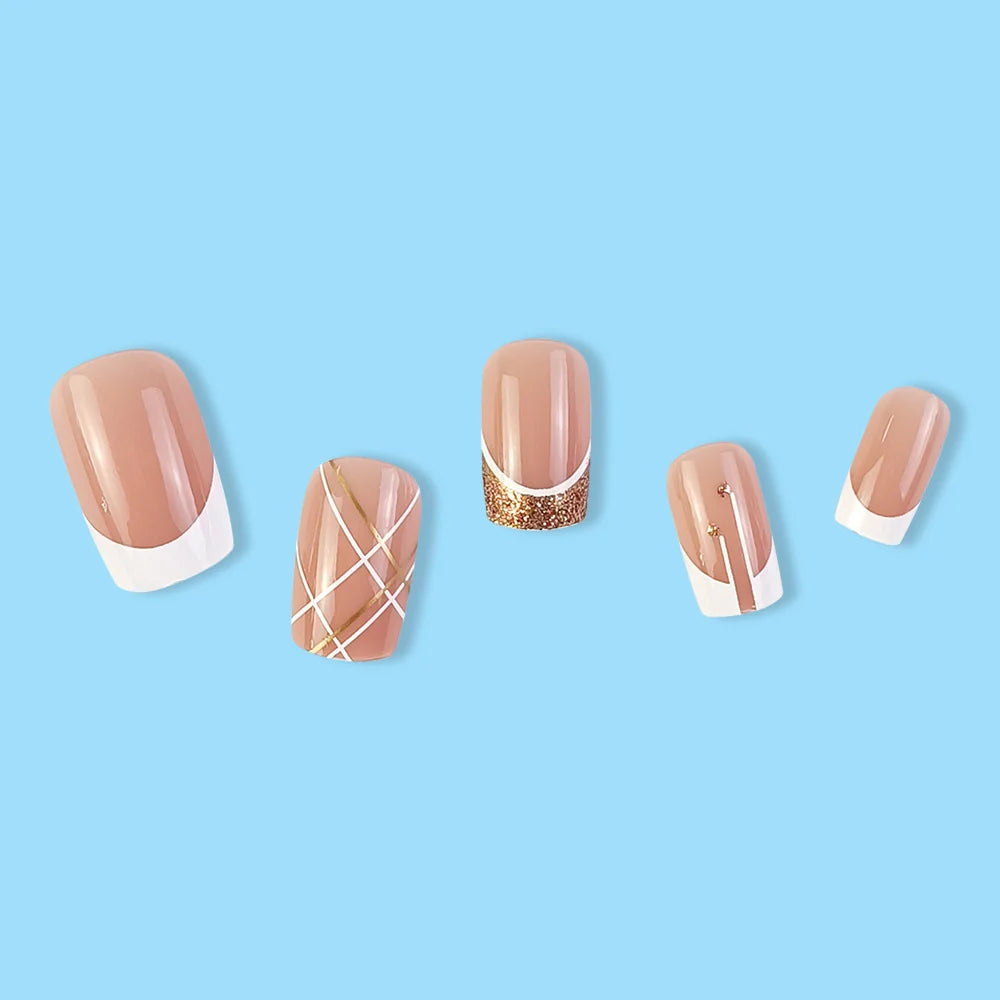 Acrylic French Tip Nails Glossy Jelly Ready To Apply
