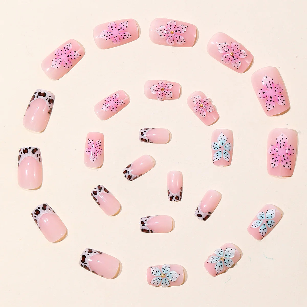 Acrylic Nail Art Set Floral Glossy Finish