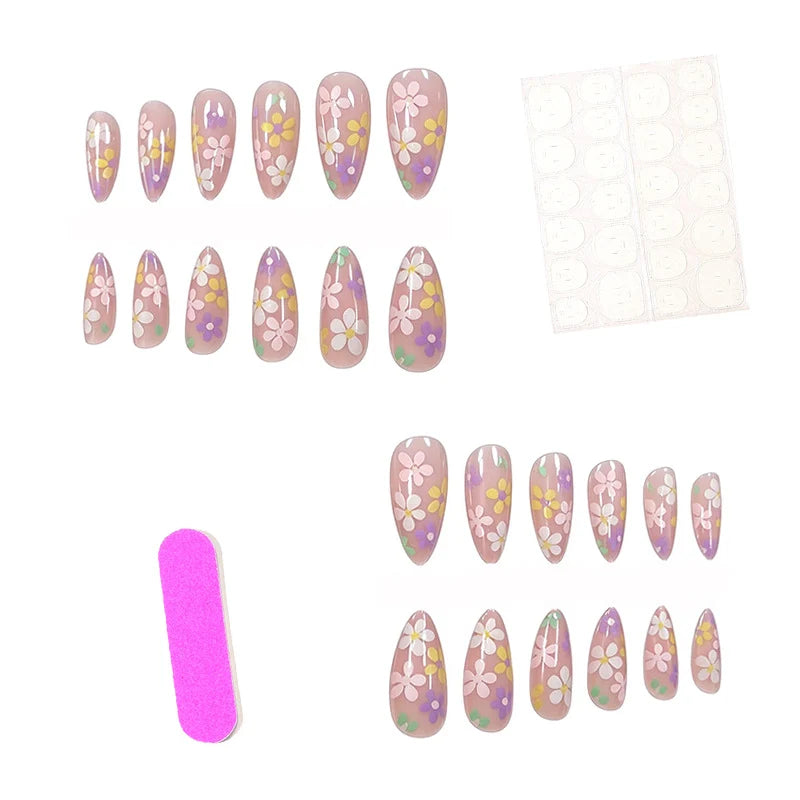 Acrylic Nail Enhancements 24-Piece Floral Long-Lasting