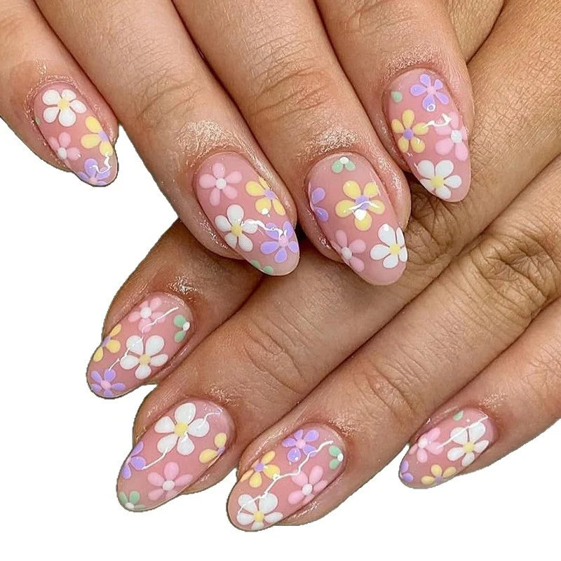 Acrylic Nail Enhancements 24-Piece Floral Long-Lasting