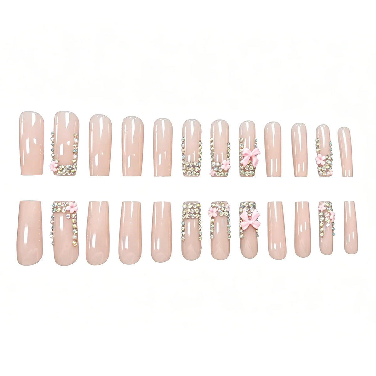 Acrylic Nail Enhancements 3D Floral Aqua Set of 24