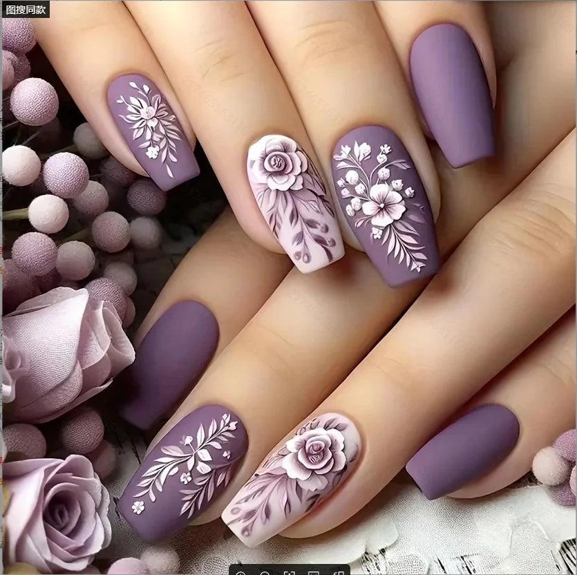 Acrylic Nail Enhancements Durable Floral Pre-Decorated