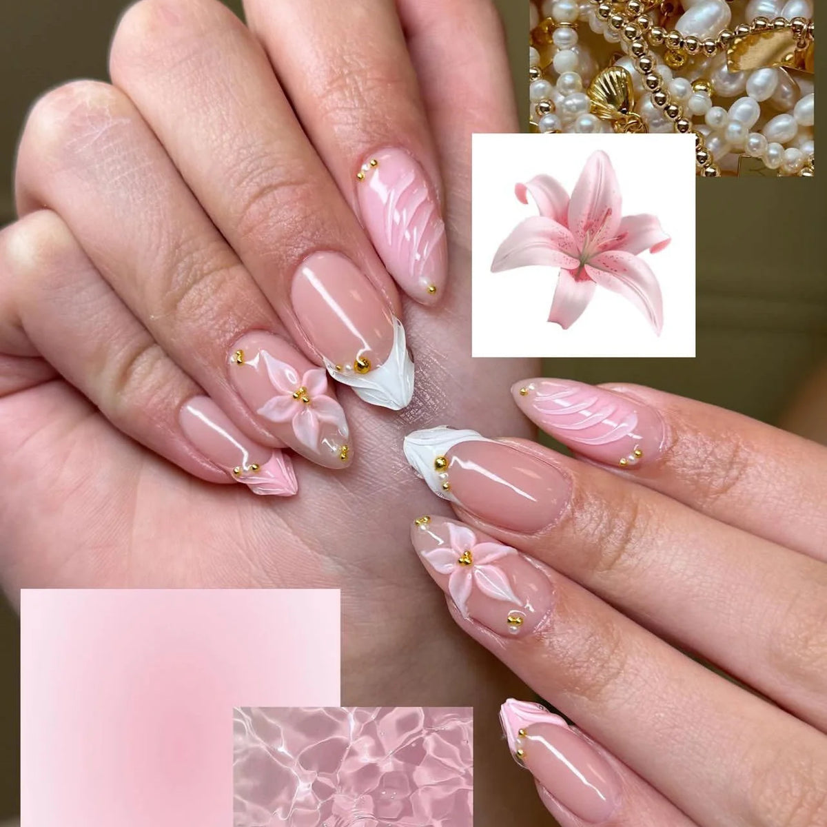 Acrylic Nail Enhancements Floral Design 24-Piece