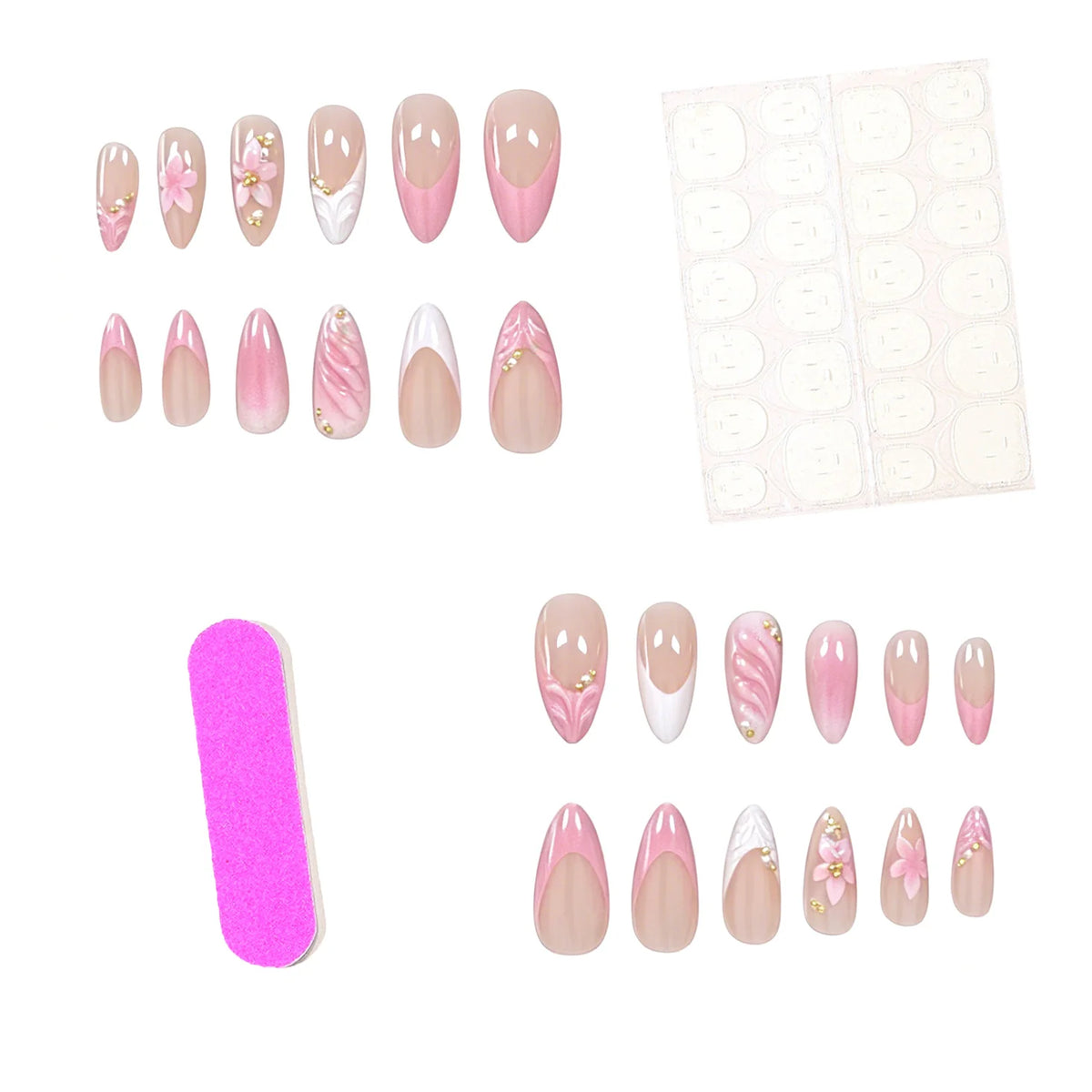 Acrylic Nail Enhancements Floral Design 24-Piece