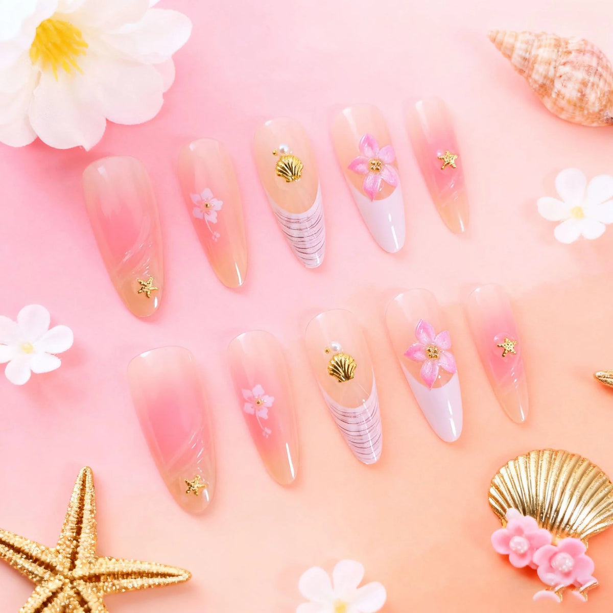 Acrylic Nail Enhancements Floral Design Durable & Easy Application