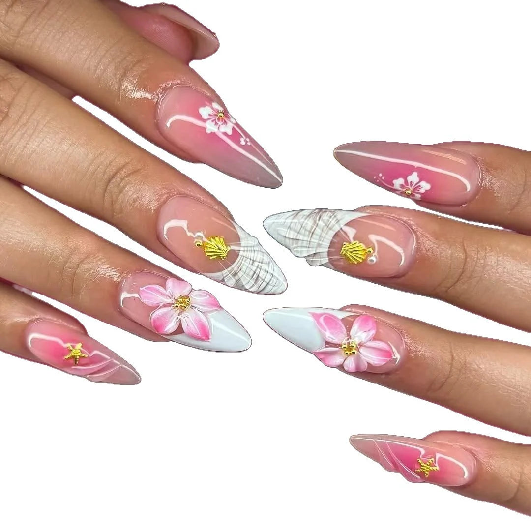 Acrylic Nail Enhancements Floral Design Durable & Easy Application