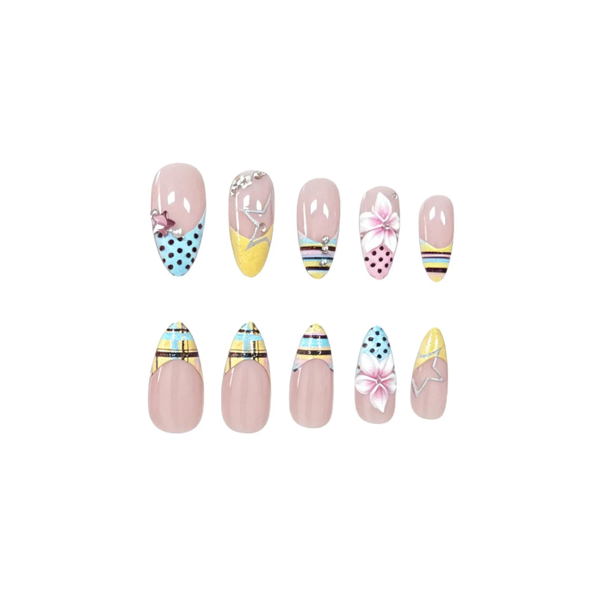Acrylic Nail Enhancements Floral Design Long-Lasting Wear