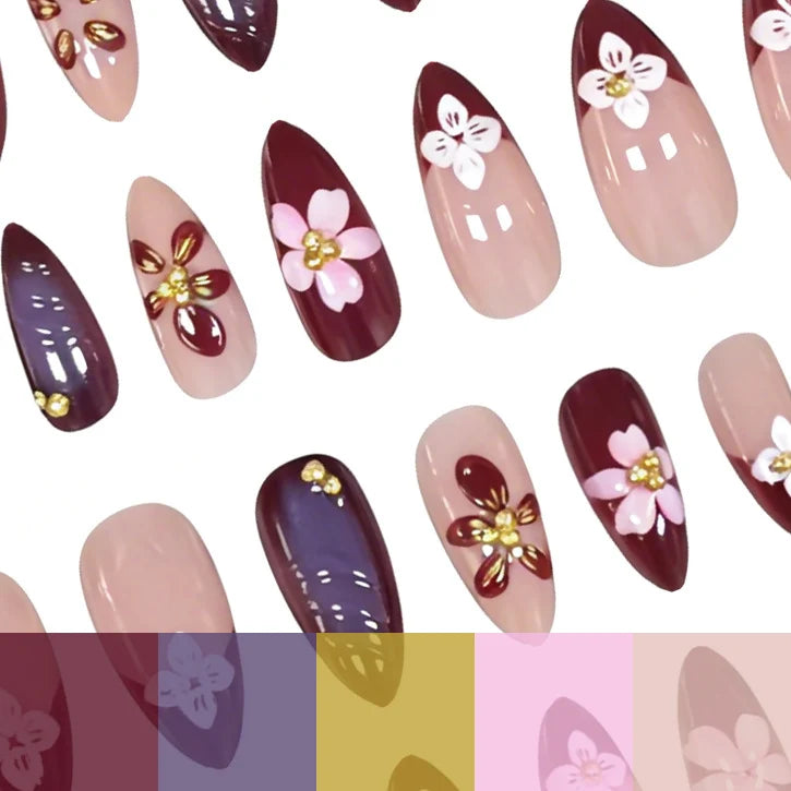 Acrylic Nail Enhancements Floral Design Set of 24