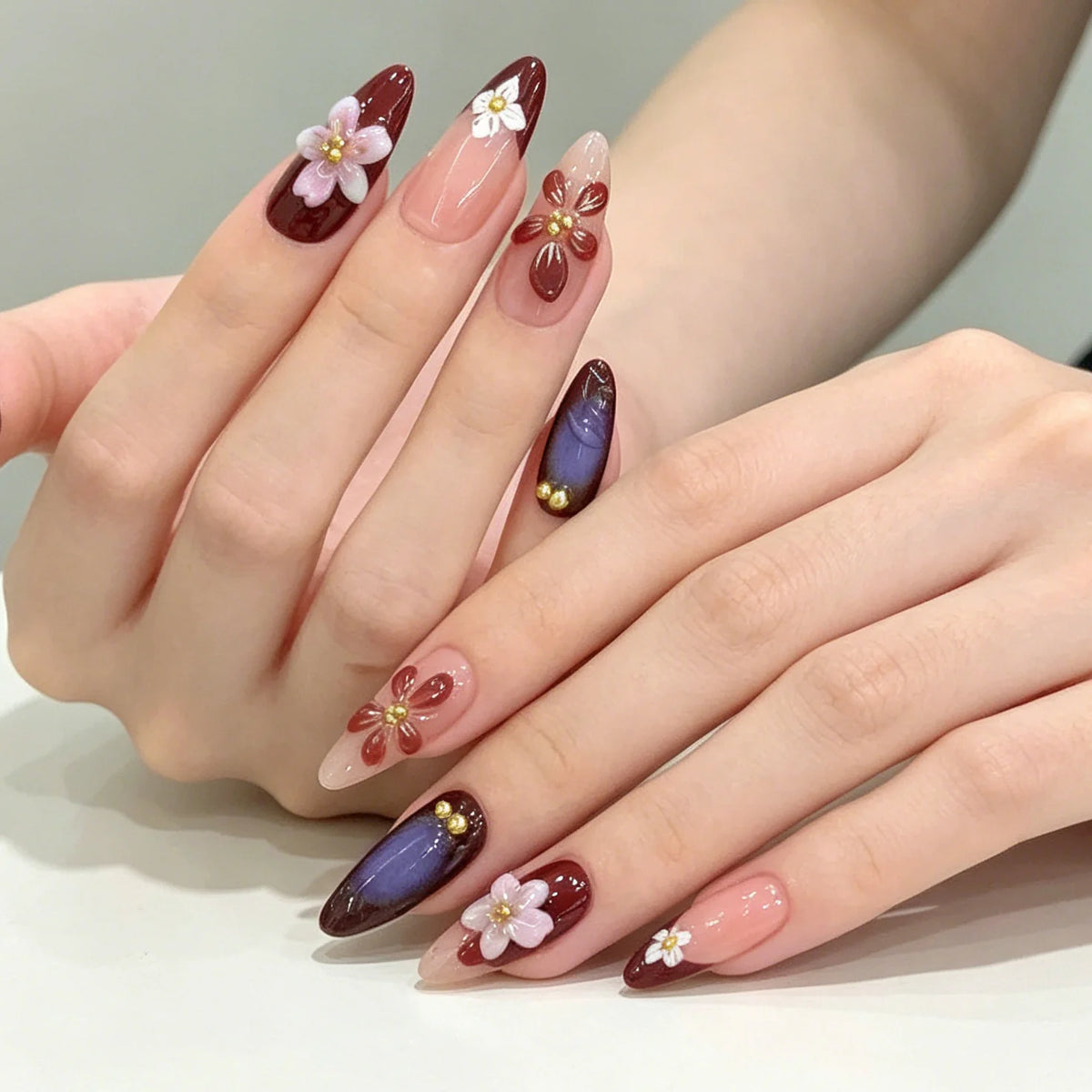 Acrylic Nail Enhancements Floral Design Set of 24