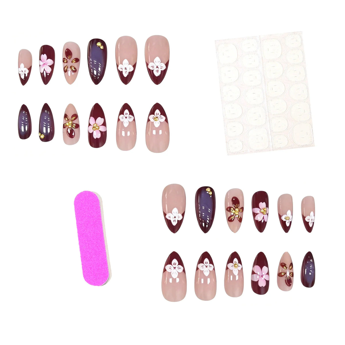 Acrylic Nail Enhancements Floral Design Set of 24