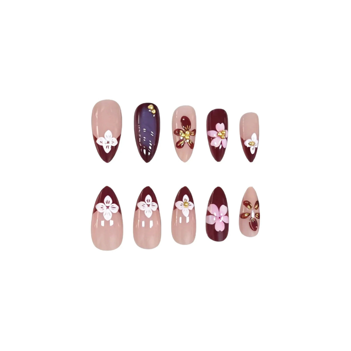 Acrylic Nail Enhancements Floral Design Set of 24