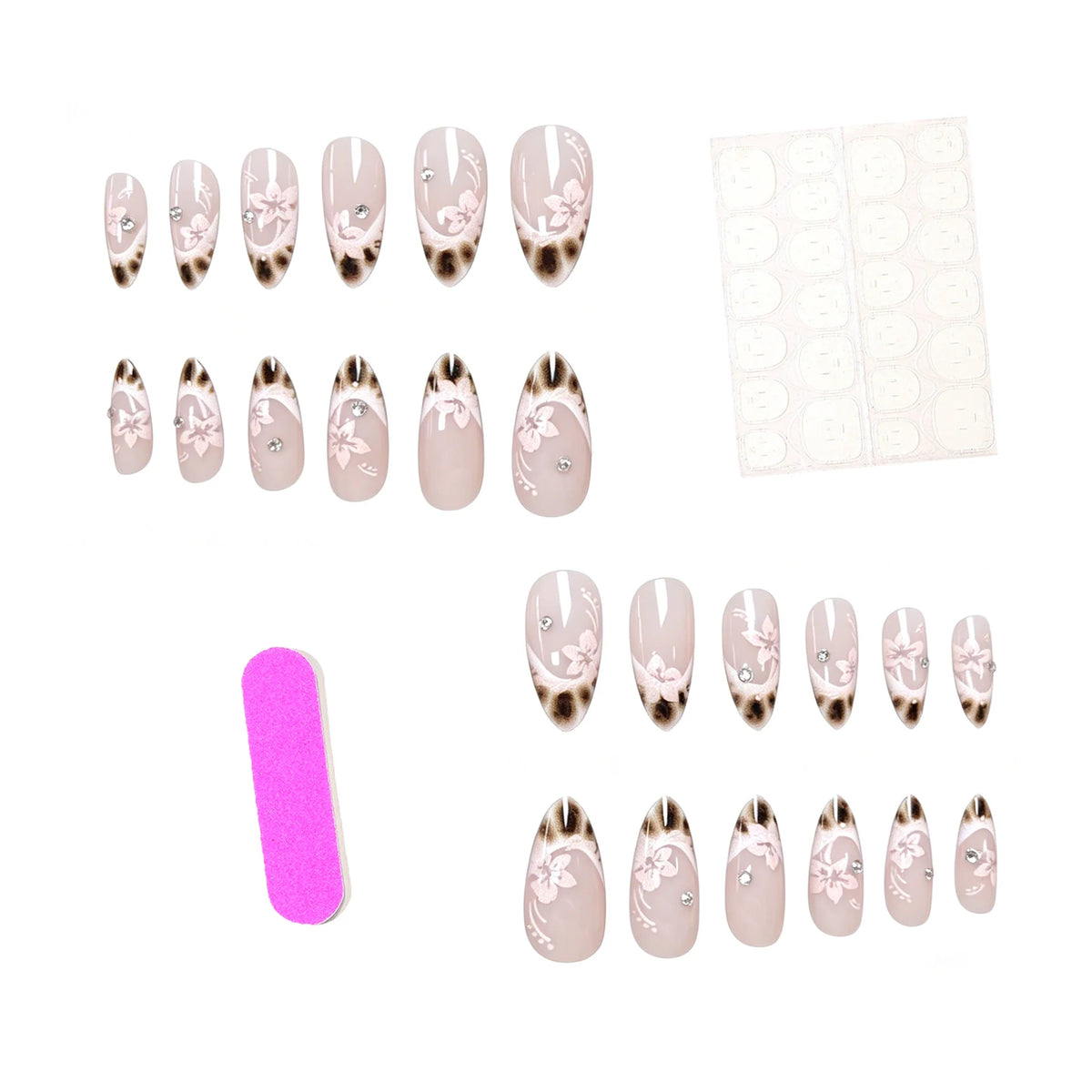 Acrylic Nail Enhancements Floral Design Set of 24
