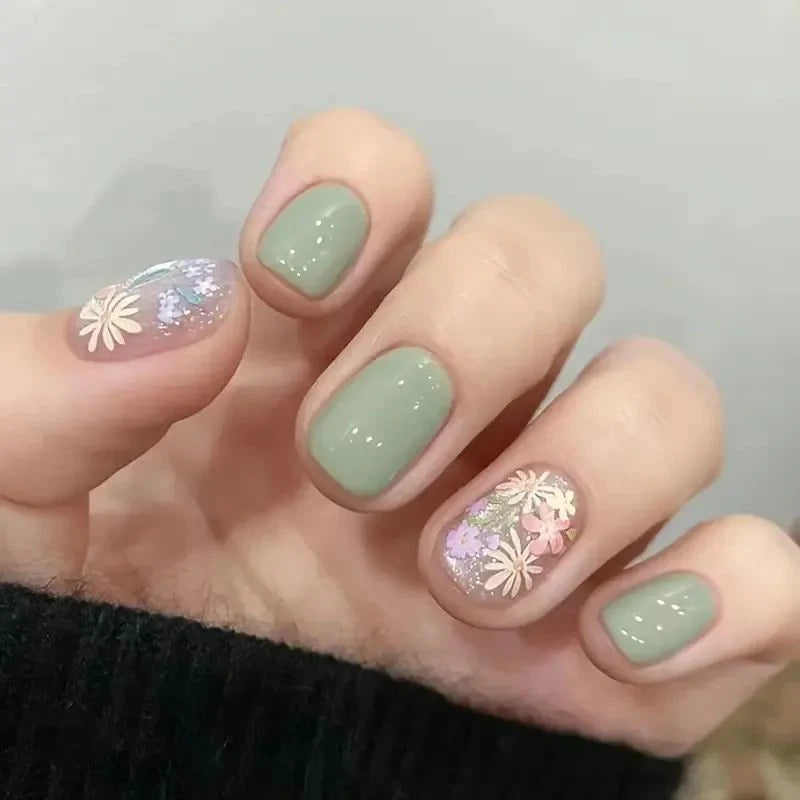 Acrylic Nail Enhancements Floral French Tip Easy Application