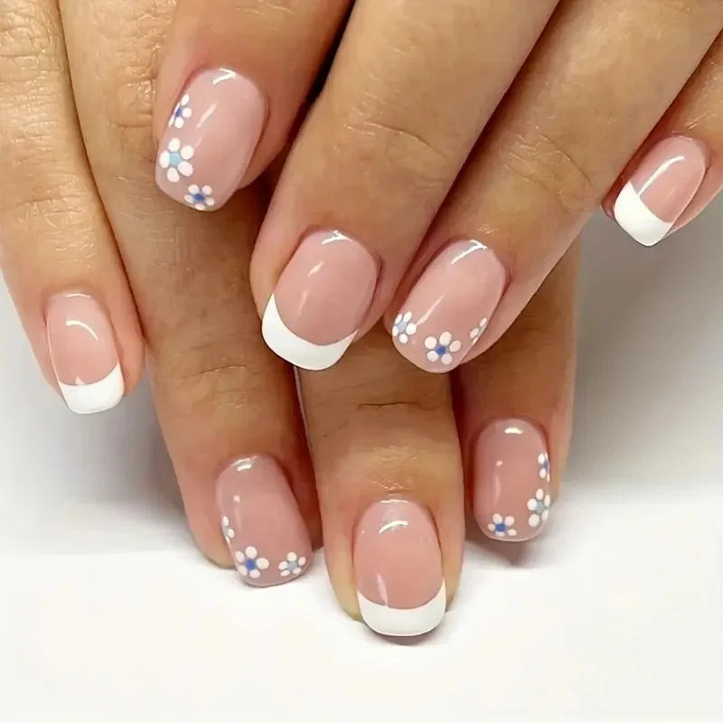 Acrylic Nail Enhancements Floral French Tip Easy Application