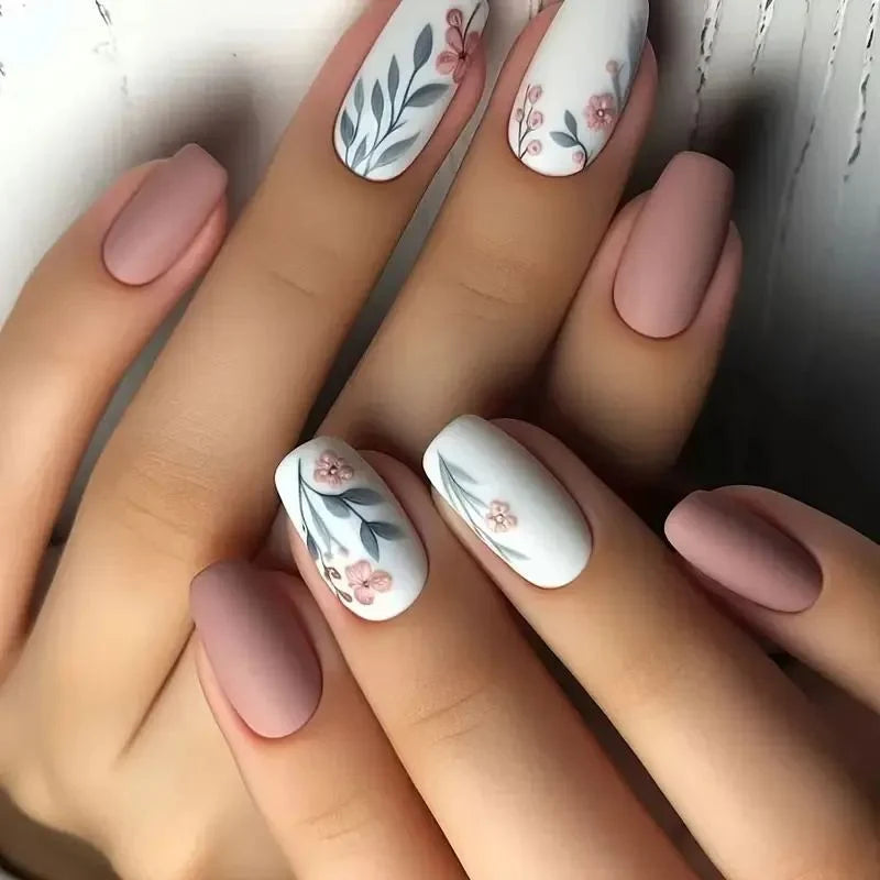 Acrylic Nail Enhancements Floral French Tip Easy Application