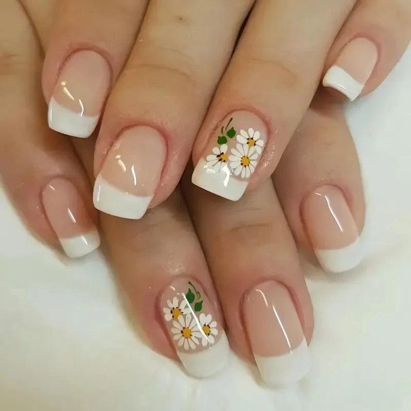 Acrylic Nail Enhancements Floral French Tip Easy Application
