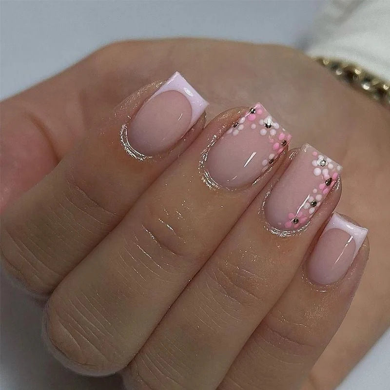 Acrylic Nail Enhancements Floral French Tip Easy Application