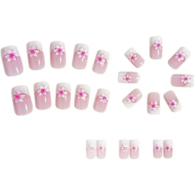 Acrylic Nail Enhancements Floral Pattern Durable Glossy Finish