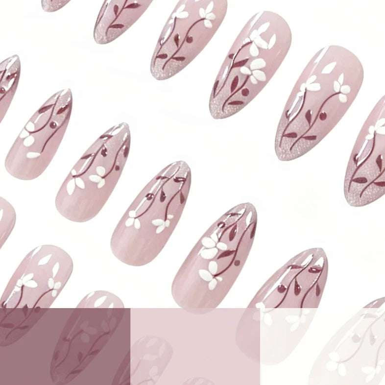 Acrylic Nail Enhancements Intricate Floral Set of 24