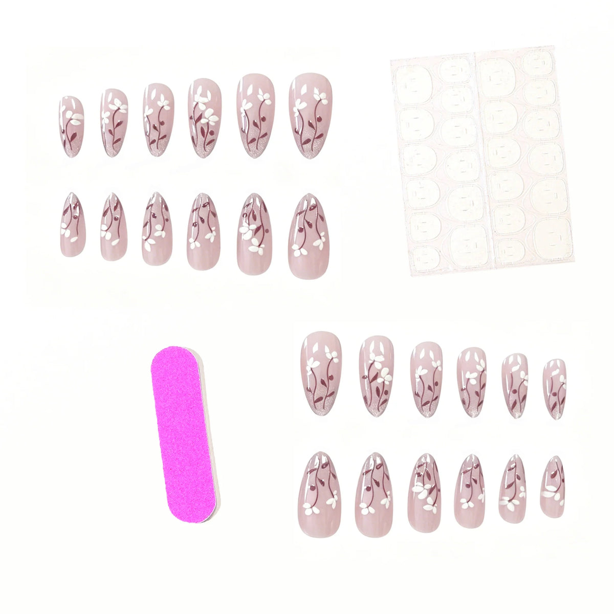 Acrylic Nail Enhancements Intricate Floral Set of 24