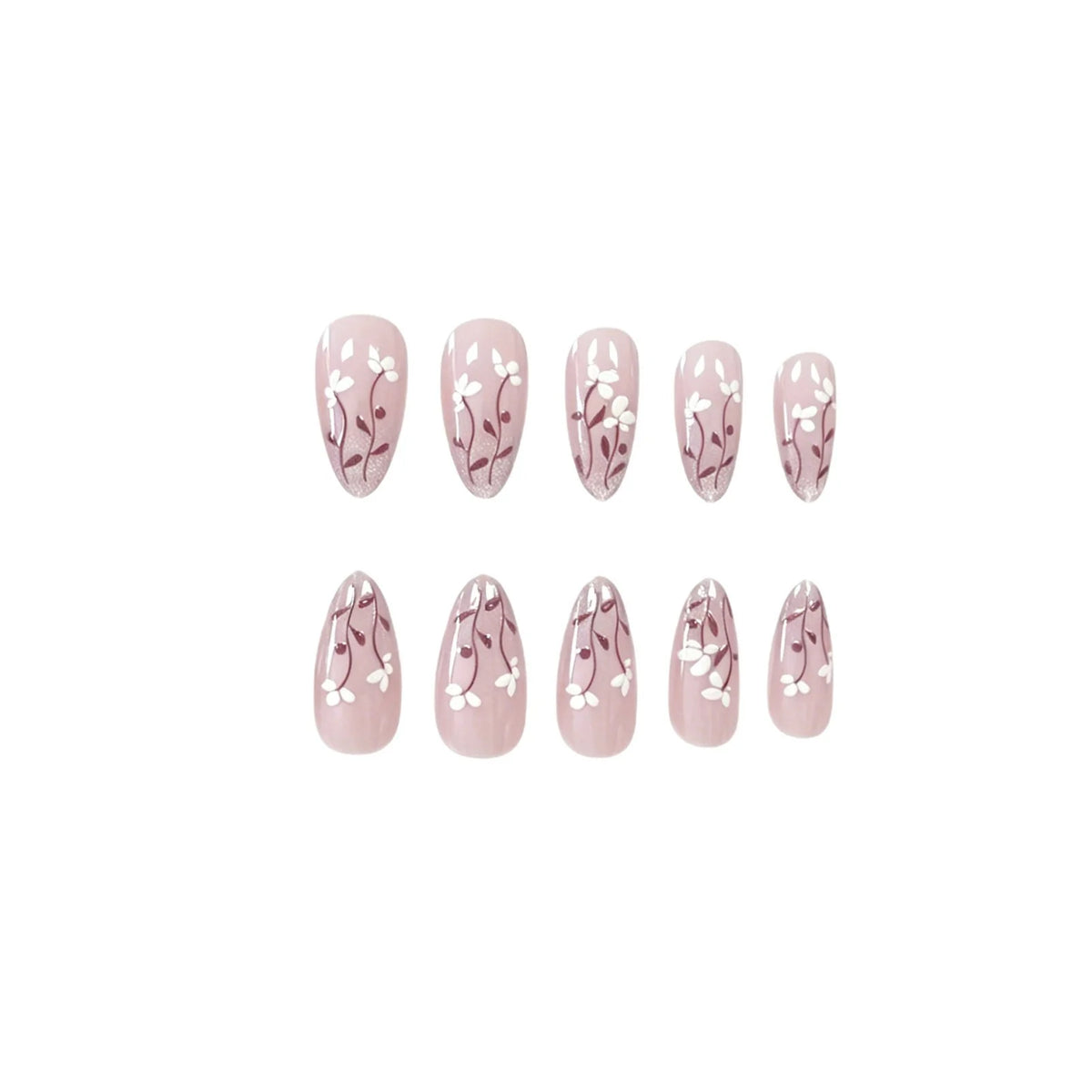 Acrylic Nail Enhancements Intricate Floral Set of 24