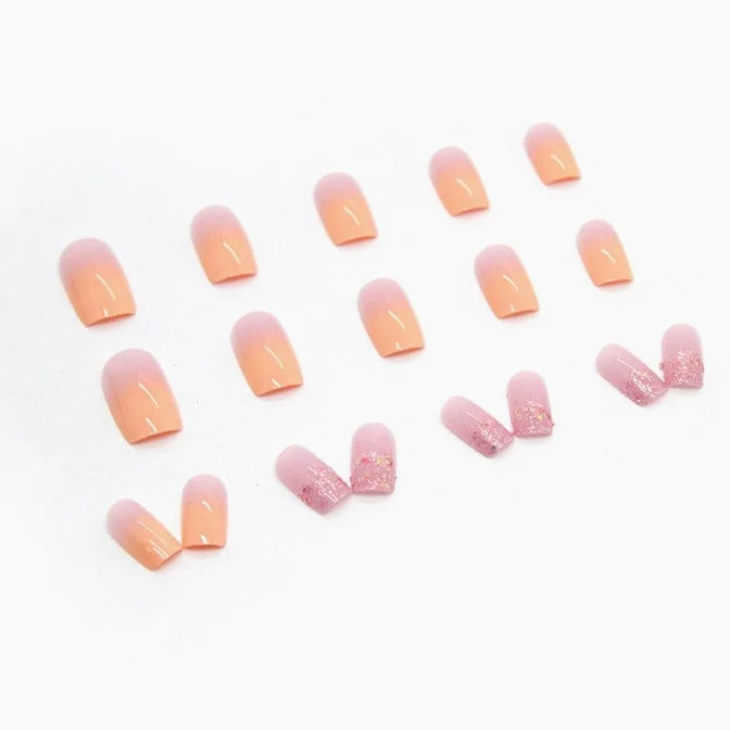 Acrylic Nail Enhancements Peach To Pink Ombre Long Lasting